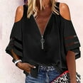 thumbnail image 2 of HAiming Womens Cold Shoulder V-Neck Shirts Trendy Half Zip Long Sleeve Tops Casual Solid Color Loose Blouses, 2 of 5
