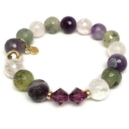 Julieta Jewelry Purple Mix Amethyst and Quartz Swarovski Crystal Paris 14kt Gold over Sterling Silver Stretch Bracelet