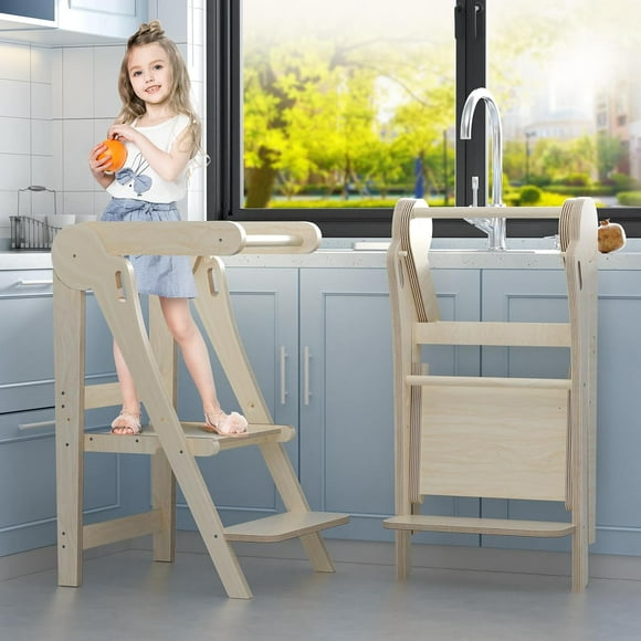 Learning Step Stool Toddler Tower, Folding Toddler Kitchen Step Stool Tower - Montessori Eco-Friendly Learning Step Stool for Learning and Cooking, Safe and Sturdy Kids Step Stool Helper