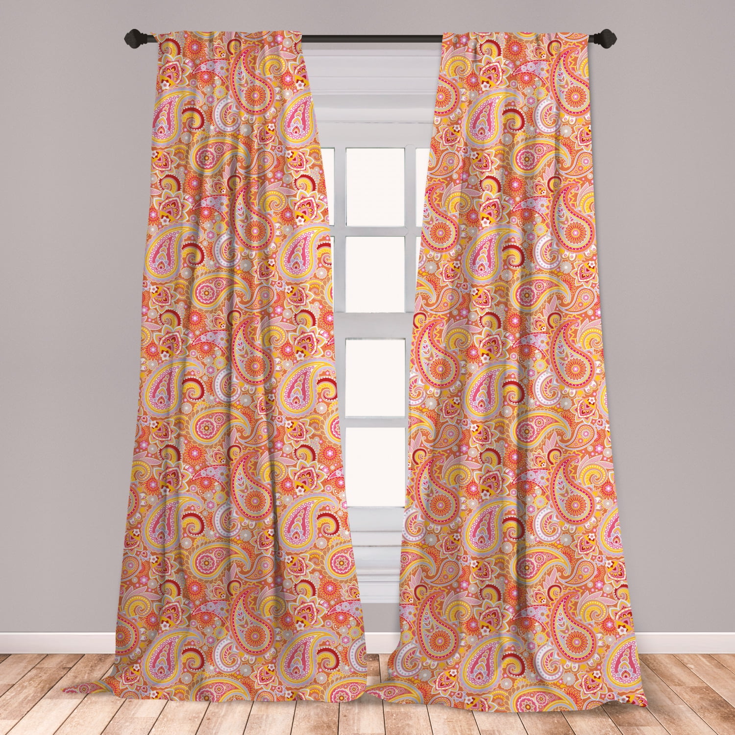 Orange Curtains 2 Panels Set, Design Elements Traditional Paisley