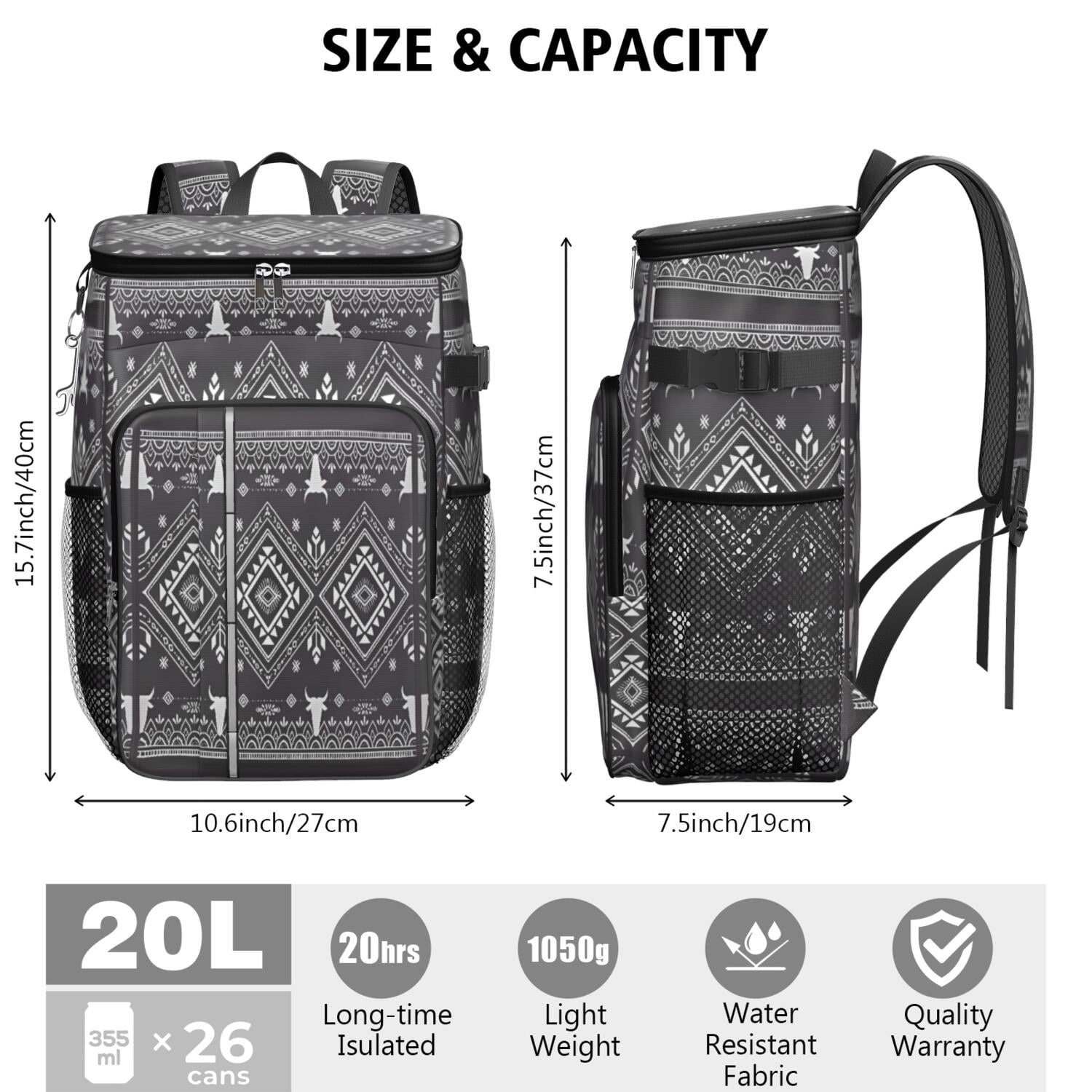 Travel Cooler Bag - Boho Bohemia Pioneer Flower Geometric Line Art Camping Beer Cooler Backpack with Bottle Opener- Waterproof Insulated Picnic Backpacks - Cooler Bag for Beach