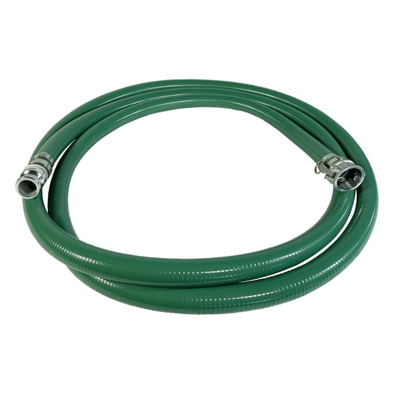 Gloxco Heavy Duty Green PVC Suction Hose Assembly for Water Transfer, 1-1/2" Inside Diameter, Installed Male x Female Cam and Groove Fittings, 20 ft Length