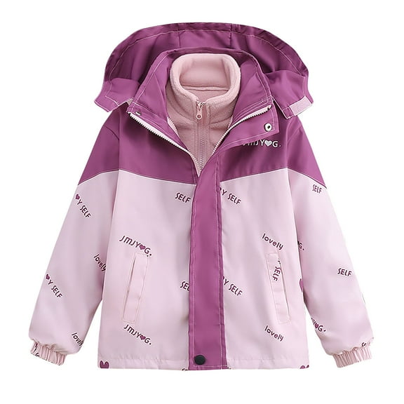 Favoffer Girls' 3-in-1 Waterproof Jacket Removable Liner Hooded Windbreaker Windproof Rain Coat for Play Trips Hiking Outings Kid to Teen 4-15Y