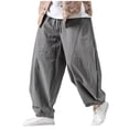 thumbnail image 5 of Men's Cropped Harem Pants Baggy Casual Trousers Loose Fit Drop Crotch Lightweight Breathable with Elastic Waist Drawstring for Yoga Lounge Streetwear Everyday, 5 of 9