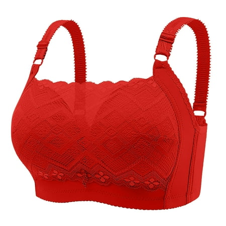 Elainilye Fashion Nursing Bra Full Coverage Gathered Bra Vest Traceless Plus Size Casual Wirefree Front Button Bra