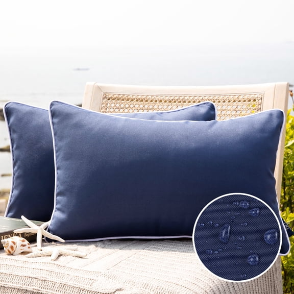 Holiday Deal Selection Phantoscope Summer Waterproof Square Cusion Outdoor Decorative Throw Pillow Covers for Patio, 12" x 20", Navy Blue, 2 Pack