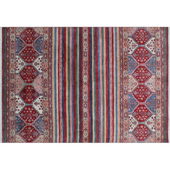 Khurgeen Berrak Red/Blue Rug, 5'8" x 8'9"