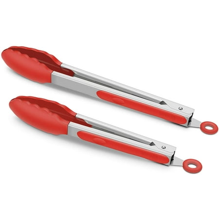 

Set of 2 Kitchen Tongs Premium Stainless Steel Locking 9-Inch & 12-Inch Silicone Grilling Barbeque Cooking Food Tong Blue