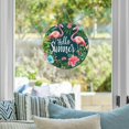 thumbnail image 6 of Ymaotrade Farmhouse Hello Summer Tropical Theme Round Wood Wreaths 12in, Flamingo & Flower Sign, Wood Welcome Sign Farmhouse Porch Decorations Housewarming Gift for Home Outdoor Indoor 12in, 6 of 7