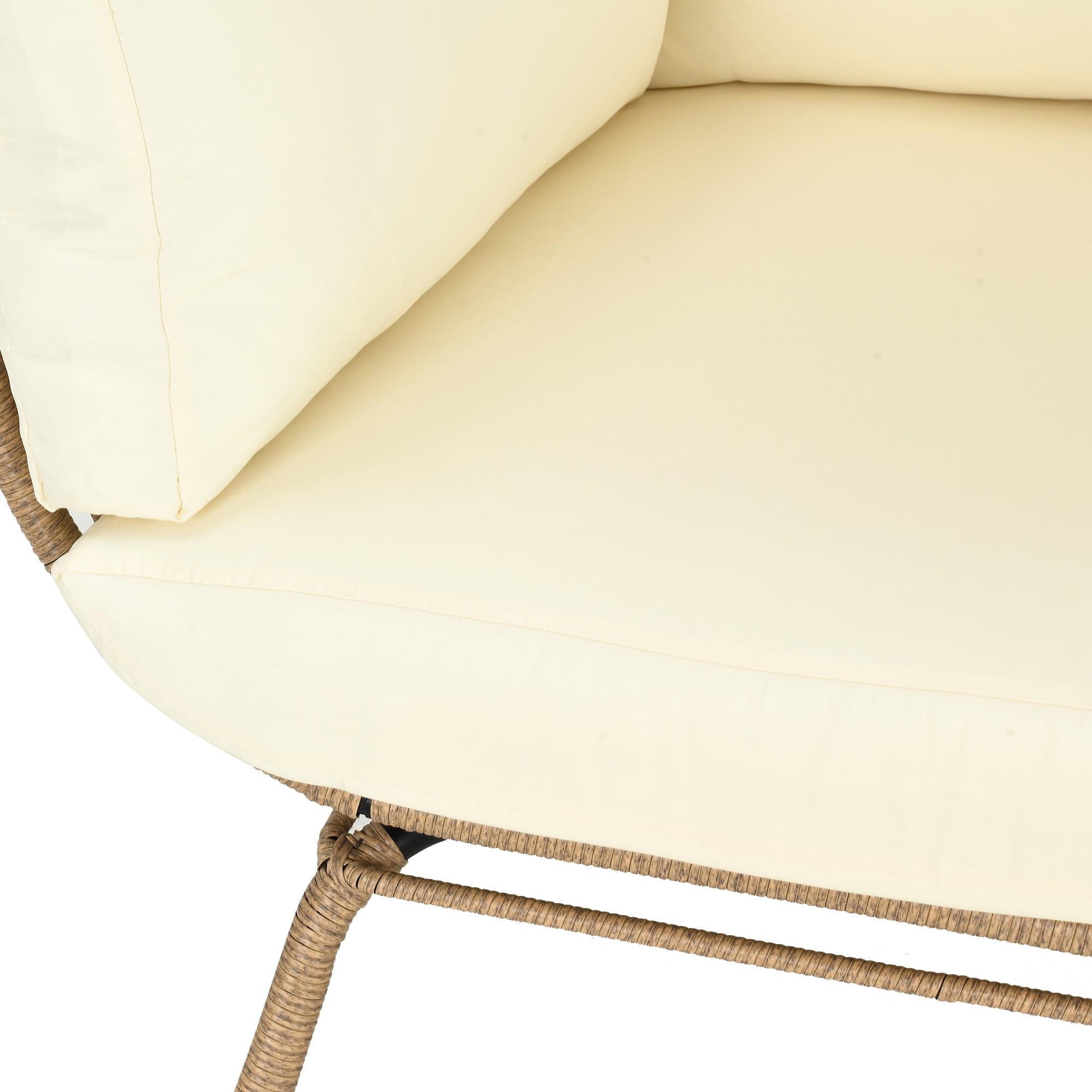 Uforic Outdoor Wicker Egg Chair with Cushion,Patio Wicker Basket Chair with Stand,Cocoon Chair - Beige