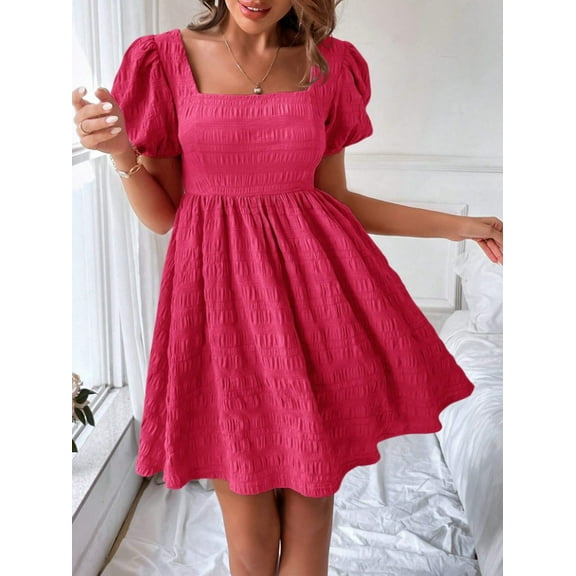 Summer women's square-neck, slim-fitting and fashionable short-sleeved dress
