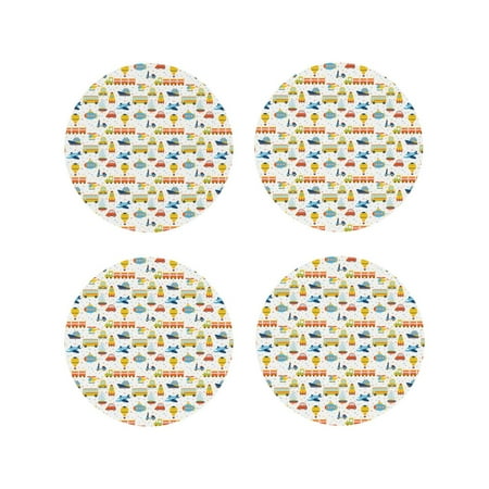 

Fuzoiu Cartoon Transport Print Leather Coasters Set Drink Coasters Set of 4 for Tabletop Protection Durable PVC Coasters Home Décor and Housewarming Gift-Round Shape