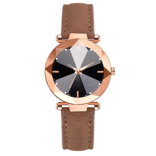 Reloj de pulsera de cuero de PU de moda simple con esfera redonda y decoración de reloj de cuarzo informal (marrón)