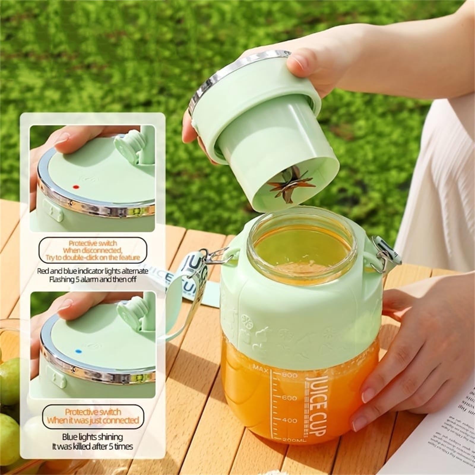 Clearance! Under$5 Wireless Portable Juicing Bucket Electric 800ml Sports Cup Fresh Fruit Juicer With Large Capacityand 14 Stainless Steel Blades A