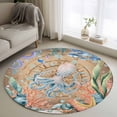 thumbnail image 2 of Octopus Coastal Round Area Rugs Collection 4', Summer Nautical Starfish Coral Brown Anchor Non Slip Indoor Circular Throw Runner Rug Floor Mat Carpet for Living Room Dining Table Bedroom Nursery, 2 of 9