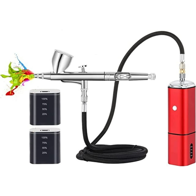 DEBGFS Kit d'Aérographe avec Compresseur, Kit d'Aérographe Portable Sans Fil, Rechargeable Auto-Stop Double Action pour Brosse à Air, Combine Différents Pistolets à Air pour Barbiers, Modèles, Peinture, Art des Ongles Maquillage