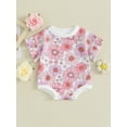 thumbnail image 2 of FEORJGP Infant Baby Girl Flower Romper 3M 6M 12M 18M Newborn Cute Round Neck Bodysuit Short Sleeve Frill Trim Jumpsuit Toddler Girls Cute Casual Summer Clothes, 2 of 9