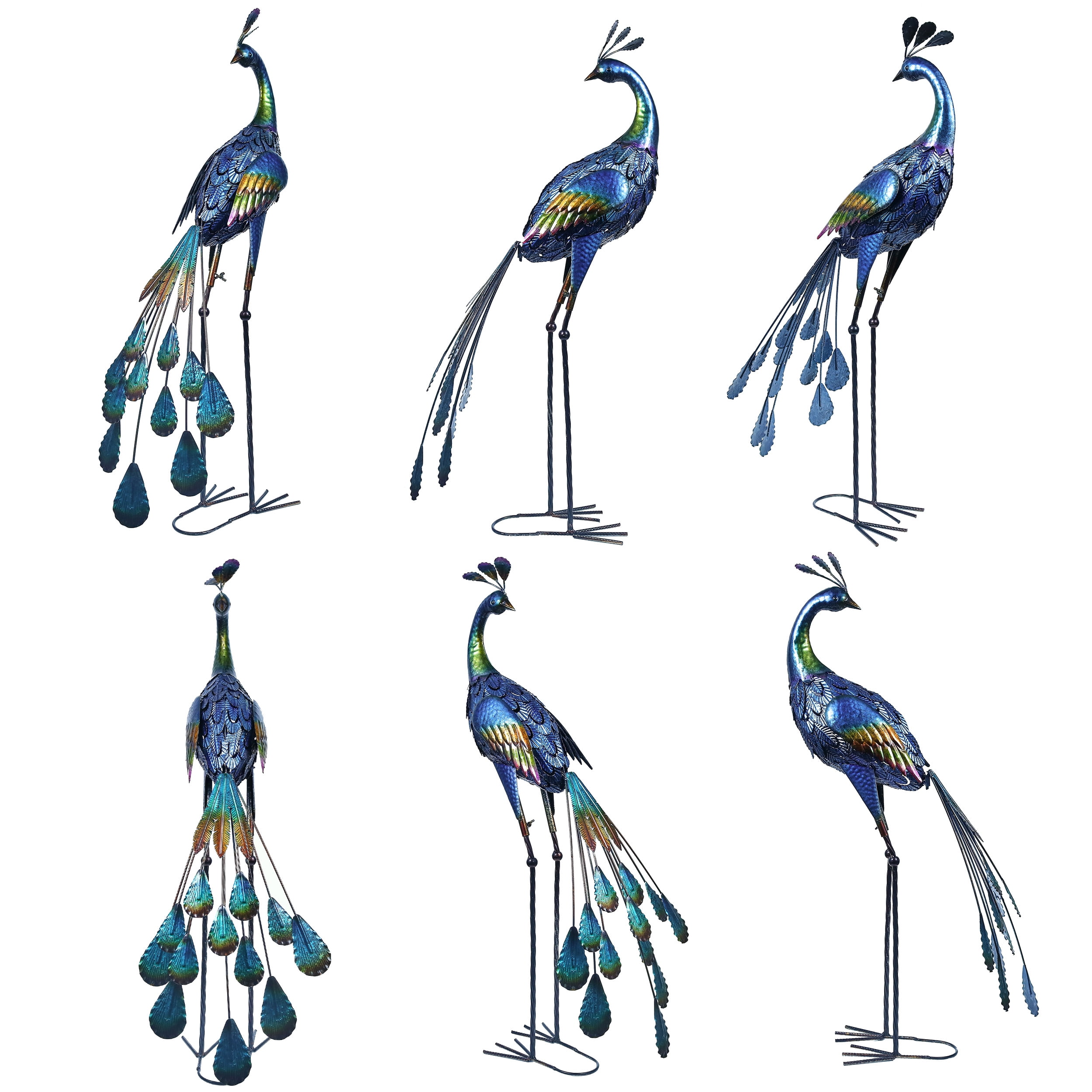 Teresa's Collections 35.04''H Large Peacock Garden Sculpture & Statue for Outdoor Decor Sturdy Metal Yard Art for Garden Decor Tall Blue Lawn Ornament for Party Patio Lawn Decor