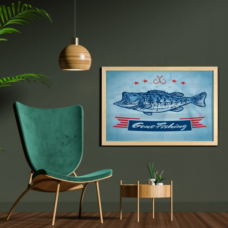 Fishing Wall Art with Frame, Trout Fish Pictogram with USA