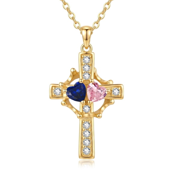 TANGPOET Cross Necklace for Women Sterling Silver Cross Necklaces with Crown Sapphire Tourmaline September October Birthstone Necklace