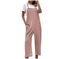thumbnail image 2 of up to 60% off Gifts Usmixi Jumpsuits for Women Dressy Vintage Cotton Linen Loose Pocket Strap Long Jumpsuits Overalls Summer Square Neck Sleeveless Solid Maxi Formal Rompers Pink l, 2 of 7