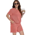 thumbnail image 3 of Asklazy Two Piece Sets for Women Summer Travel Vacation Outfits Pleated Short Sleeve Lounge Sets,Mother‘s Day,Orange,L, 3 of 9