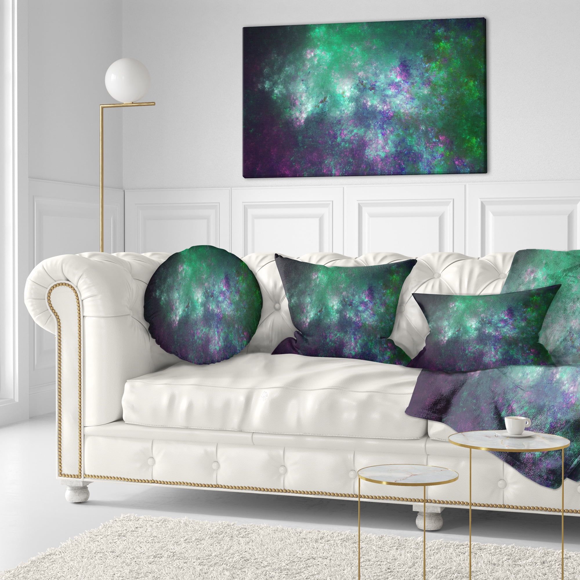 Designart Green Starry Fractal Sky - Abstract Throw Pillow - 12x20