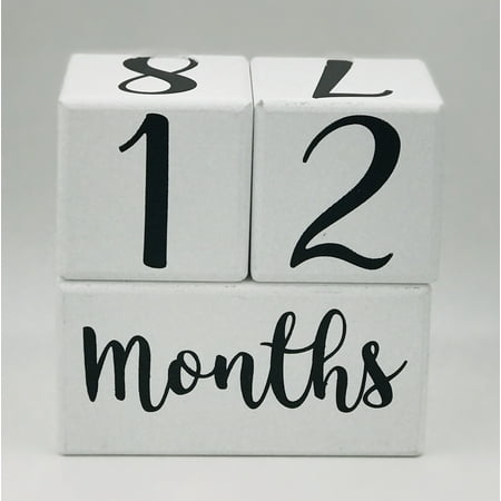 Months in Motion Baby Milestone Wooden Age Blocks Infant Photo Prop Pictures | Weeks Months Years Grade | Pregnancy Countdown Sharing | Shower Registry Gift | White Black (Best Baby Shower Registry)