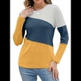 thumbnail image 3 of Blusas de Bloque de Color para Mujer, Estilo Túnica Informal de Larga con Cuello Redondo, Tipo Jersey. Amarillo Gris XL, 3 of 8
