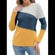 thumbnail image 3 of Blusas de Bloque de Color para Mujer, Estilo Túnica Informal de Larga con Cuello Redondo, Tipo Jersey. Amarillo Gris S, 3 of 8