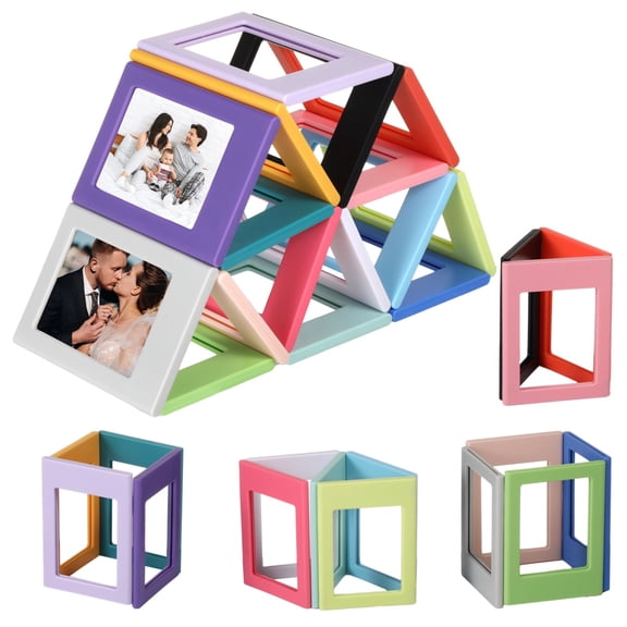 16 PCS Adsorptive Photo Frames, 3.5 x 2.6 in Mini Picture Frame for Fridge, Multicolor DIY Photo Display Frame Compatible with Instax