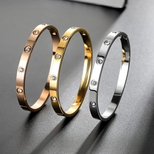 SURJDE Gold Bracelets for Women 14K Gold Plated Friendship Bangle Bracelets Cubic Zirconia Stones Stainless Steel Bracelet Jewelry Love Christmas Valentines Day Gifts for Her Women Teen Girl Walmart.c...