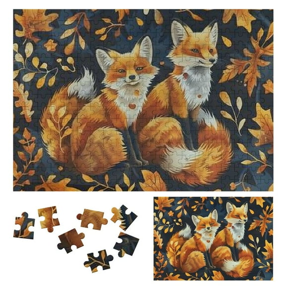 BCIIG Foxes Leaves Autumn Wooden Jigsaw Puzzle Challenging Difficult Wood Puzzles for Adults Gift for Family Friends 300 PCS