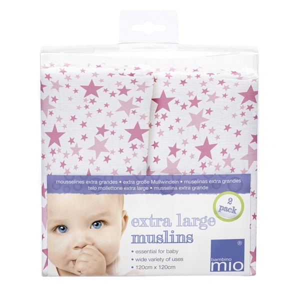 Paños de muselina Bambino Mio 120 x 120 cm con estrellas rosas, paquete de 2