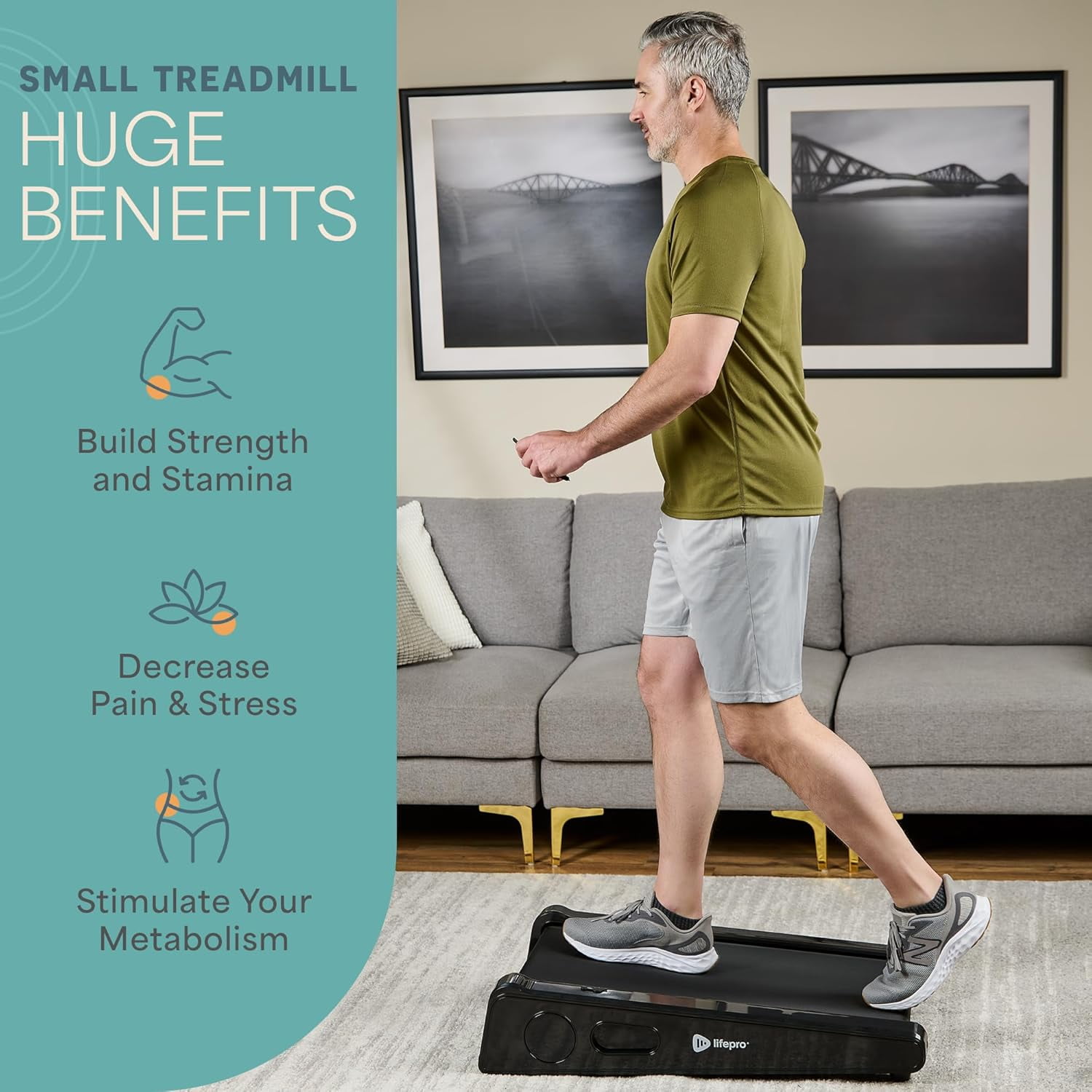 LifePro 30in Walking Pad Treadmill Under Desk – Compact Walking Pad for Home & Office, 7° Incline, 3 MPH, LED Display - Black