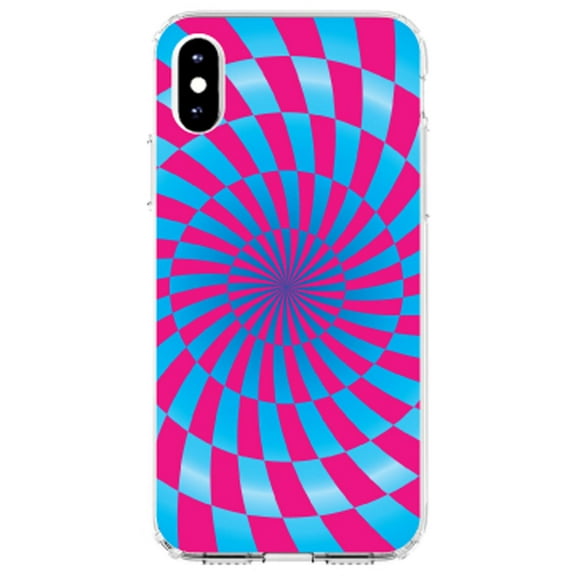 DistinctInk Clear Shockproof Hybrid Case for iPhone X / XS (5.8" Screen) - TPU Bumper, Acrylic Back, Tempered Glass Screen Protector - Blue Pink Swirl Geometric