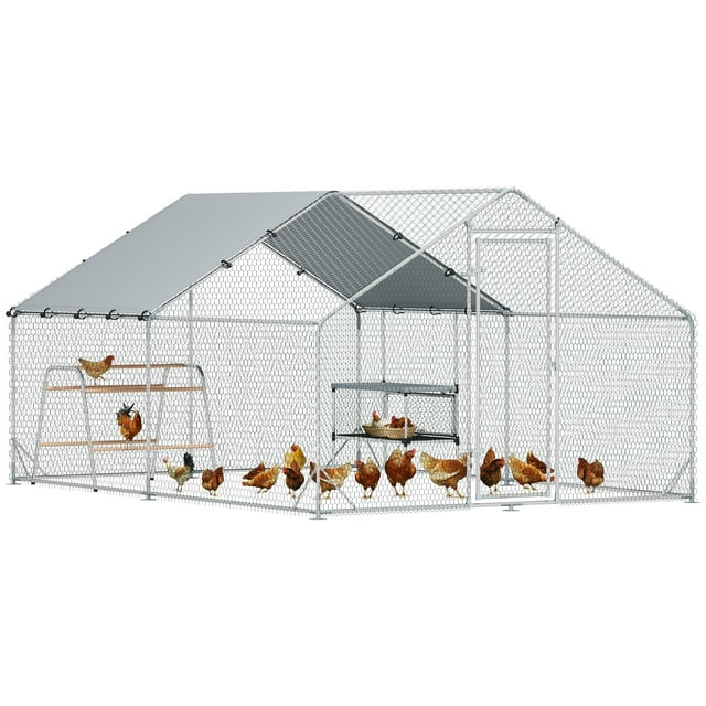 PawHut Large Metal Chicken Coop with Waterproof Cover, 9.8 x 13.1 x 6.4 ft