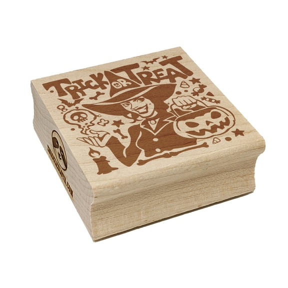 Trick or Treat Halloween Witch Square Rubber Stamp Stamping Scrapbooking Crafting - Small 1.25in