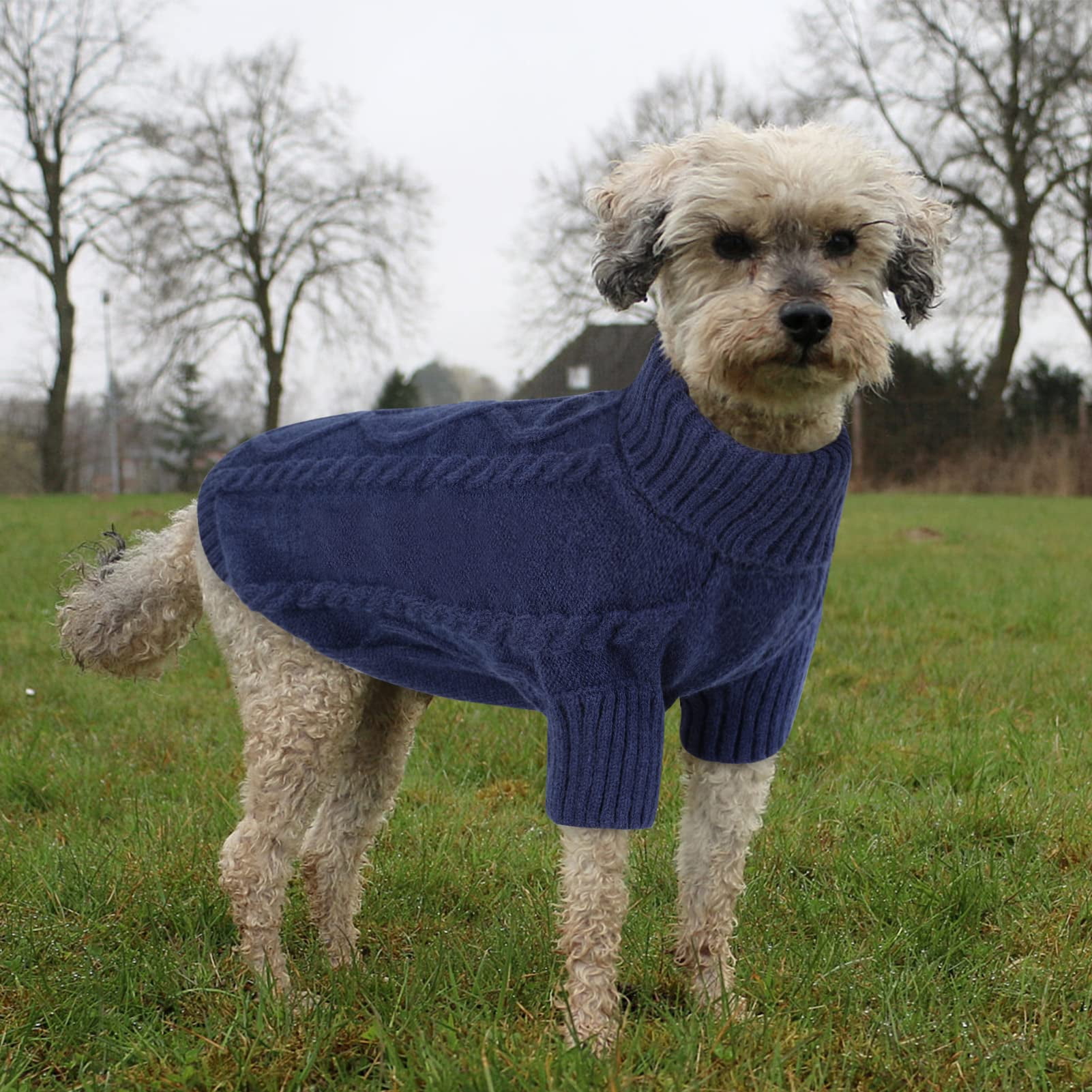 PayUSD Small Dog Pullover Sweater, Cold Weather Cable Knitwear, Classic Turtleneck Thick Warm Clothes for Chihuahua, Bulldog, Dachshund, Pug, Yorkie