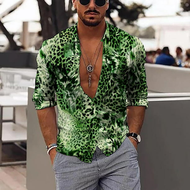 Men's Shirt Graphic Shirt Leopard Stand Collar 3D Print Outdoor Casual Sleeve 3D Print Clothing Apparel Fashion Designer Comfortable / Sports(Green,XL) - Walmart.com