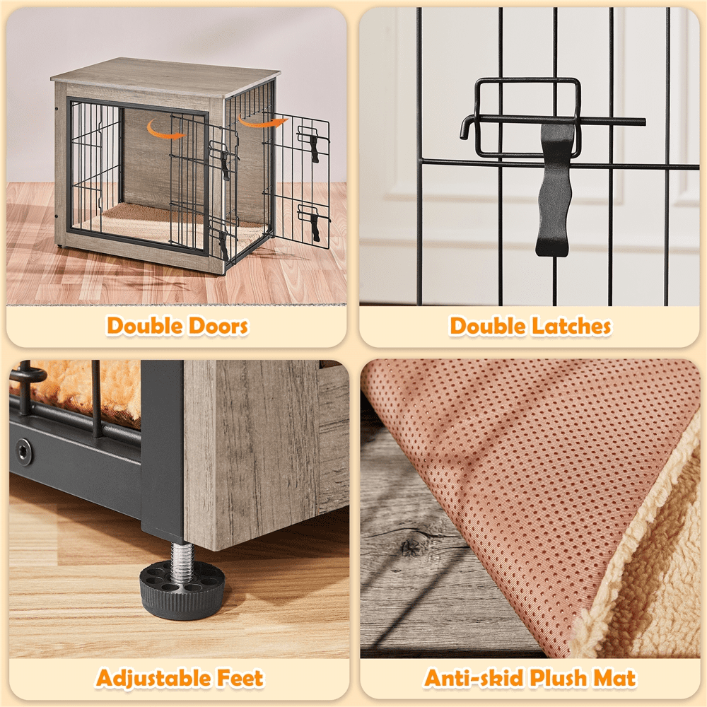 Yaheetech 27.5"W Dog Crate Furniture with Anti Skid Plush Mat, Gray