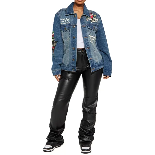 Ed Hardy Flame Skull Denim Jacket - EHUO7104-2 (Med Tint, L)