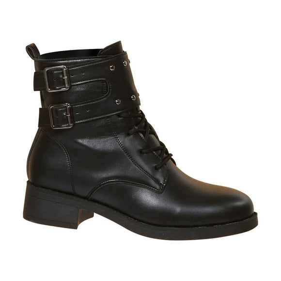 Jsaierl Women's Zipper Booties Chunky Stacked Heel Ankle Boots Buckle Strap Ankle Boots Fashion Pointed Toe Fall Heeled Booties Shoes