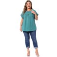 thumbnail image 3 of DARING DIVA Women's Plus Tops with Swiss Dots Crew Neck  Casual Blouses 3X Lake Blue, 3 of 6