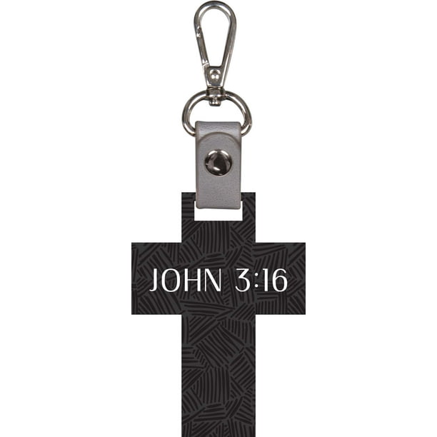 John 3 16 Scripture Cross Cross Hatched Black 3 5 X 2 5 Wood And Metal Key Chain Walmart Com