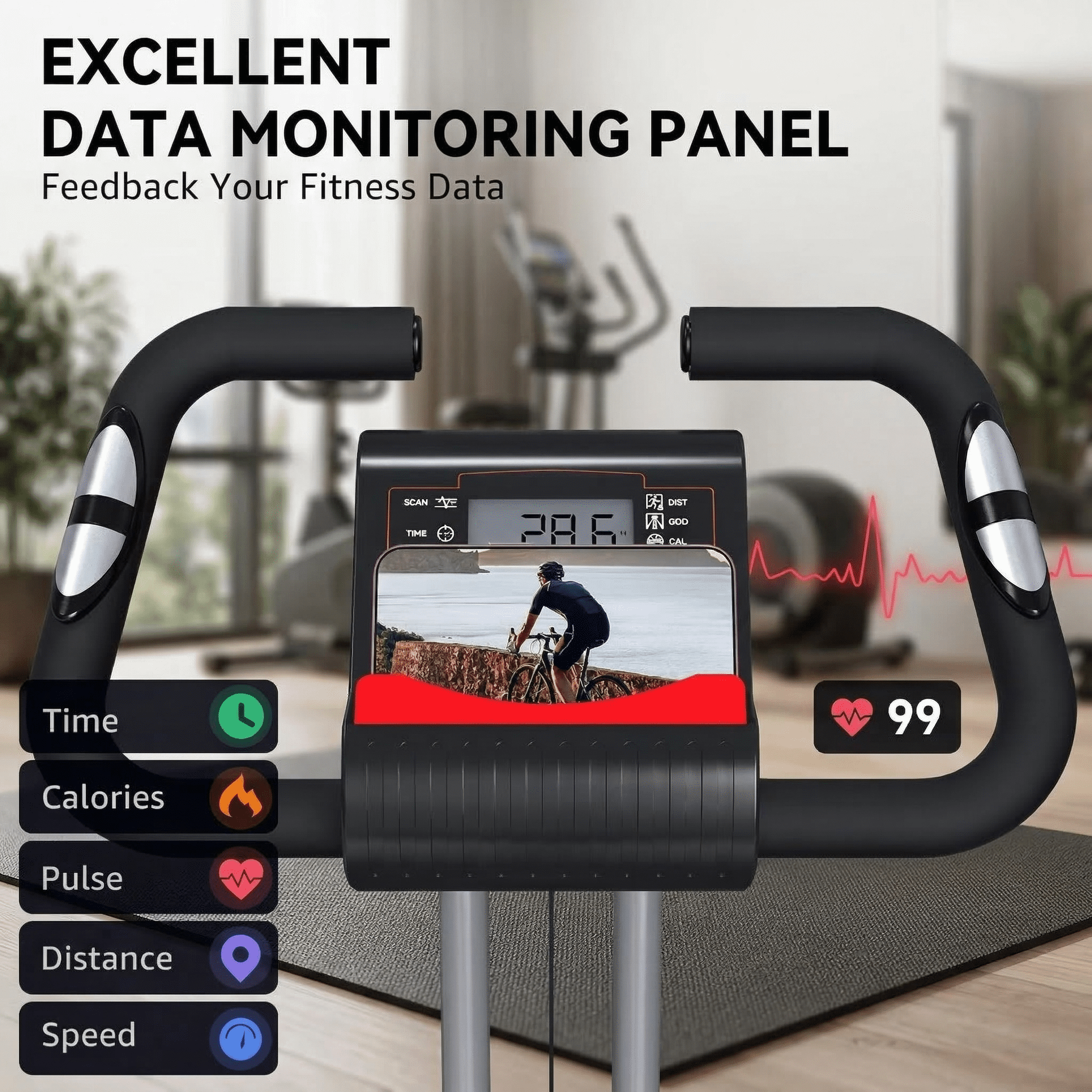 USLIM Foldable Exercise Bike for Small Apartments, Stationary Bikes for Home Workout with 16-Level Magnetic Resistance, LCD Monitor, 260 lb Capacity