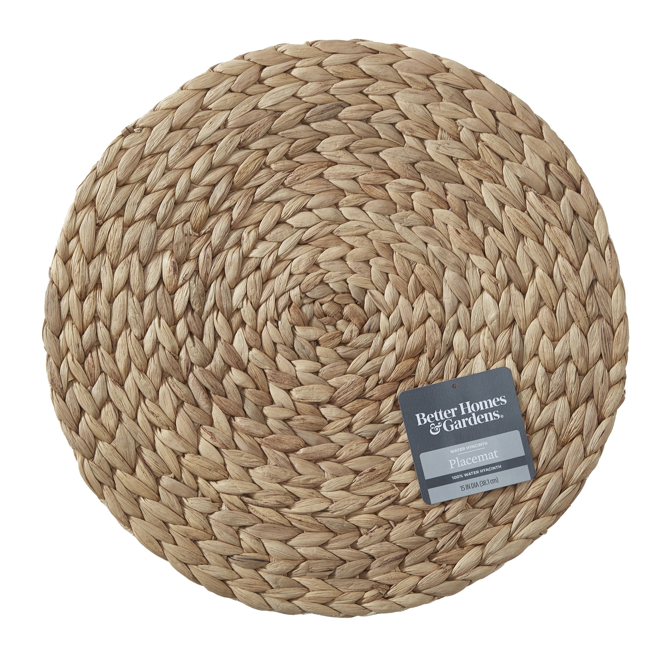 Better Homes & Gardens Round Natural Water Hyacinth Weave,Table Placemat, 15"