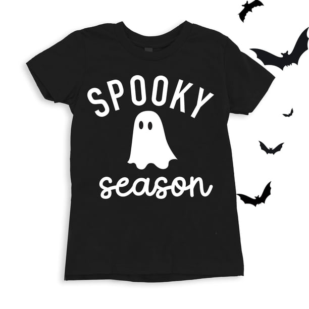 Halloween T-shirt - Girl'S Y2K-Inspired "Spooky Season" Graphic T-Shirt - Casual, Loose Fit, Short Sleeve, Cream Color with White Ghost Design, Perfect for Halloween & Casual Attire, Ha