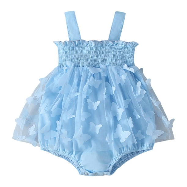 Gibobby Pañalero de algodón con volantes de tul de de Color sólido sin mangas para niñas pequeñas, monos recién nacidos(Azul, 6-9 Meses)