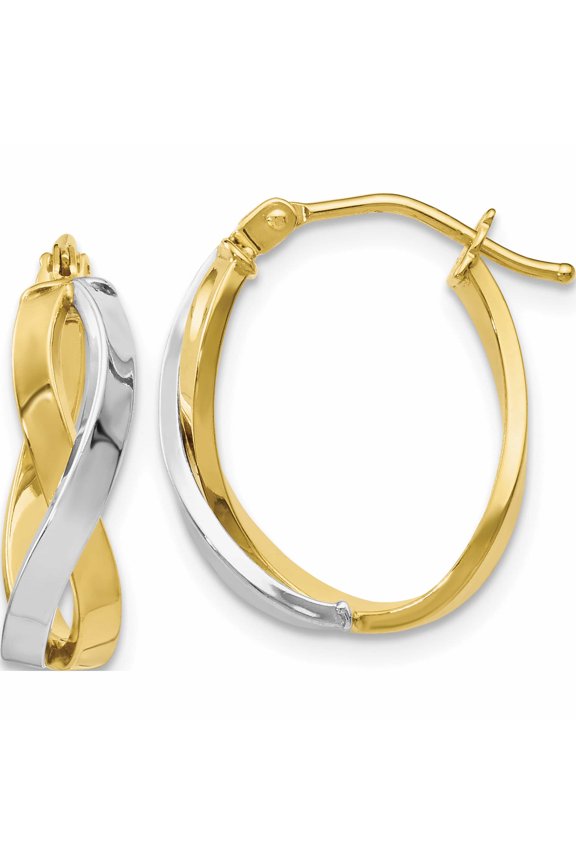 10K Two-tone Polished Twisted Hoop Earrings (19x11)